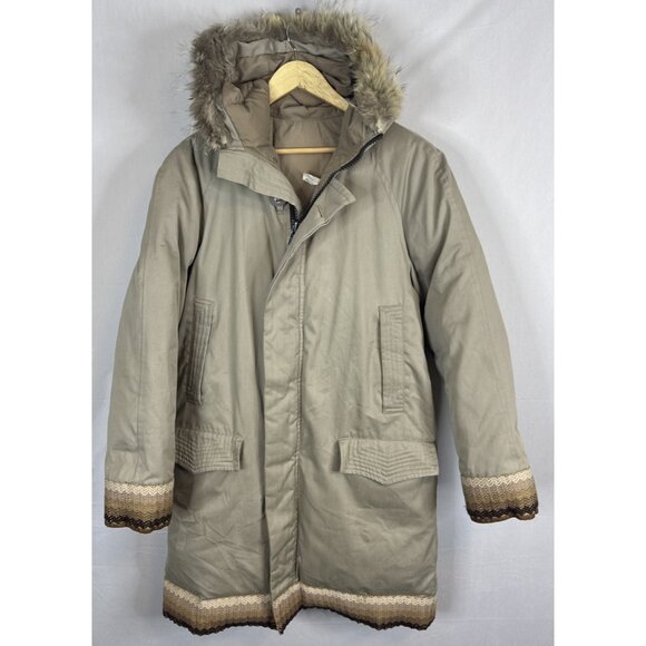 Vintage Down Parka Real Fur Hood Men’s 38 Beige Knit Trim 80s Warm - Picture 1 of 10